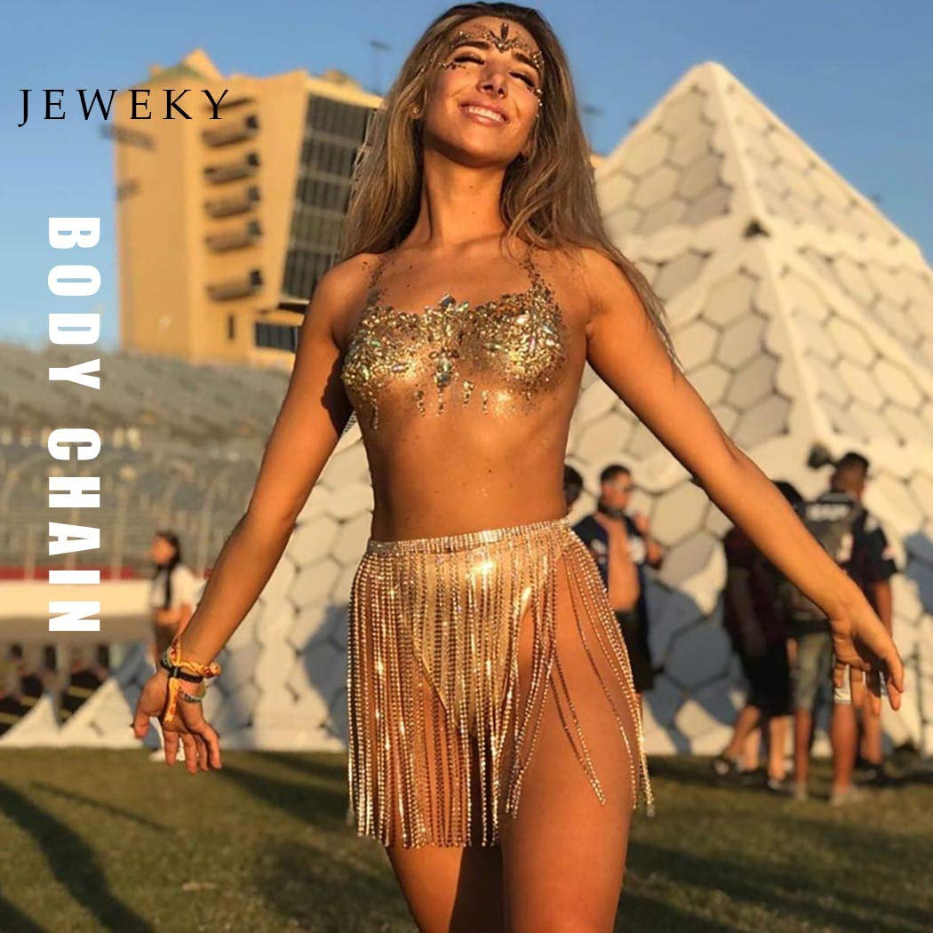 Jeweky Halloween Crystal Bra Chain Silver Clothing Body Chains Biniki Backless Nightclub Rave Body Accessories Jewelry for Women and Girls Apparel & Accessories > Jewelry > Body Jewelry Artist Unknown