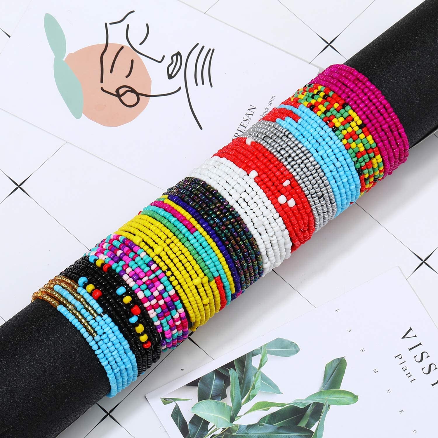 Honsny 24PCS Waist Beads for Women Colorful Belly Beads Chain Summer African Waist Bead Body Chains Bikini Jewelry Apparel & Accessories > Jewelry > Body Jewelry Honsny