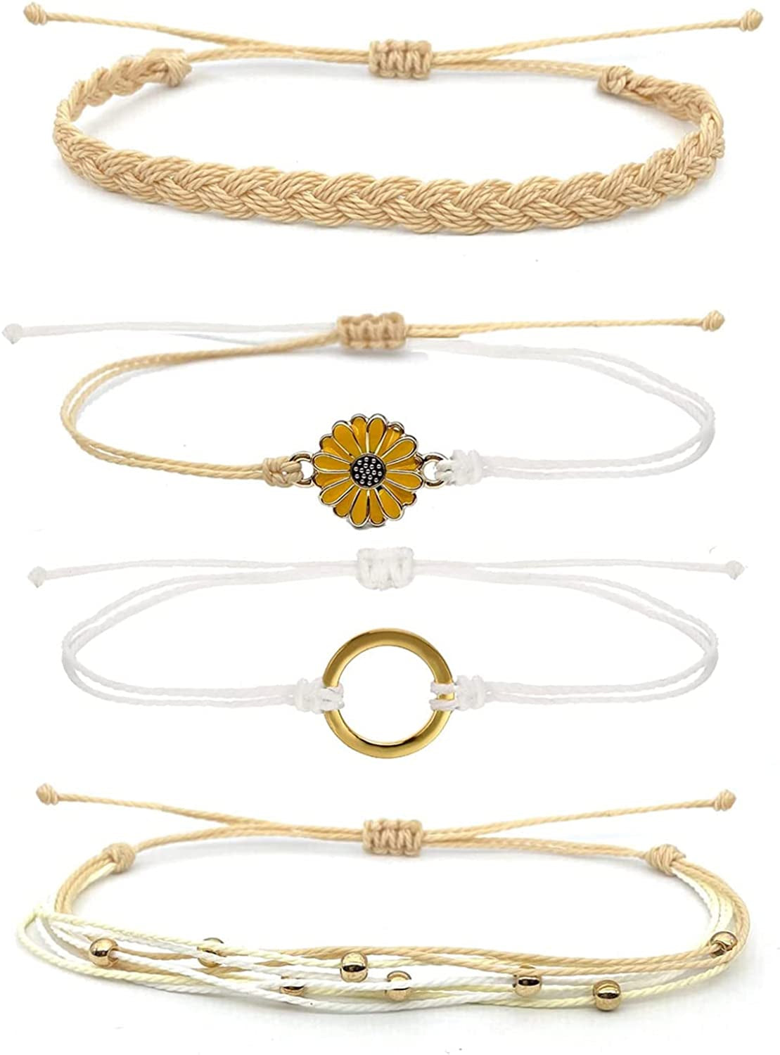 Choistily String Bracelets for Teen Girls Waterproof Boho Surfer Bracelets Summer Beach Rope Bracelets for Women Ocean Wave Anklet Bracelet Handmade Friendship Bracelet Apparel & Accessories > Jewelry > Bracelets Choistily 4 Pcs String Bracelets