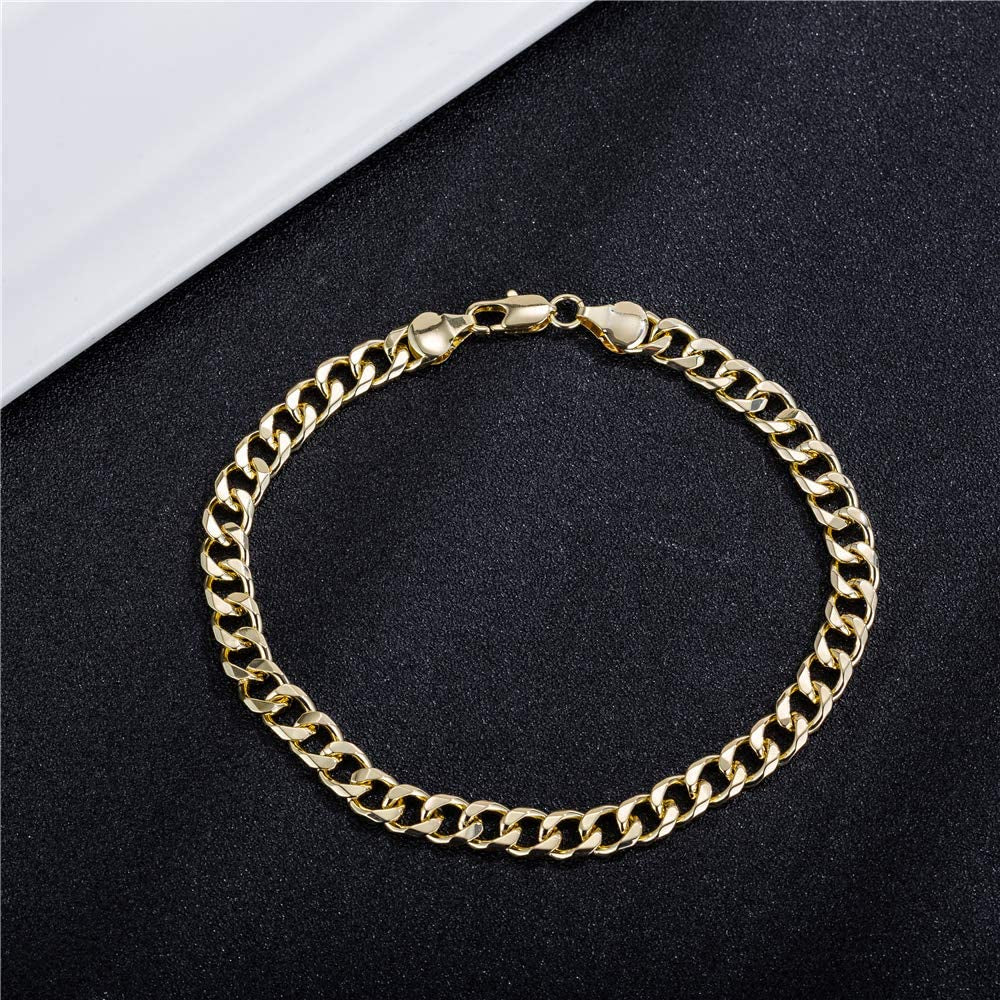 Gold Cuban Link Anklet Bracelet for Women Men, 7Mm Wide 14K Gold / 18K Gold / White Gold Plated Diamond Cut Curb Chain Ankle Bracelets for Women Men 9 10 11 Inches Apparel & Accessories > Jewelry > Anklets kelistom