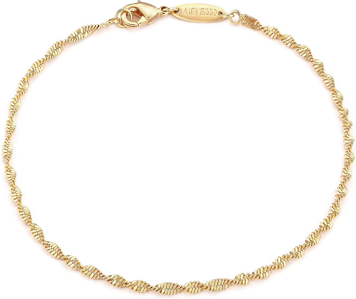 MEVECCO Gold Beaded Bracelets,18K Gold Plated Handmade Cute Satellite Diamond Cut Oval and round Beads Rope Chain Dainty Bracelet for Women Apparel & Accessories > Jewelry > Bracelets Mevecco Rope Chain Thin