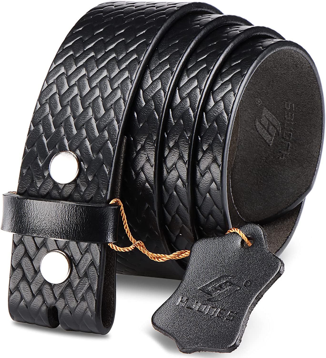 HJONES Men’S Replacement Belt No Buckle Belt Strap, Men'S Leather Belt with Silver Snap on Belt without Buckle 1 1/2” Wide Apparel & Accessories > Clothing Accessories > Belts HJones Matblack 46