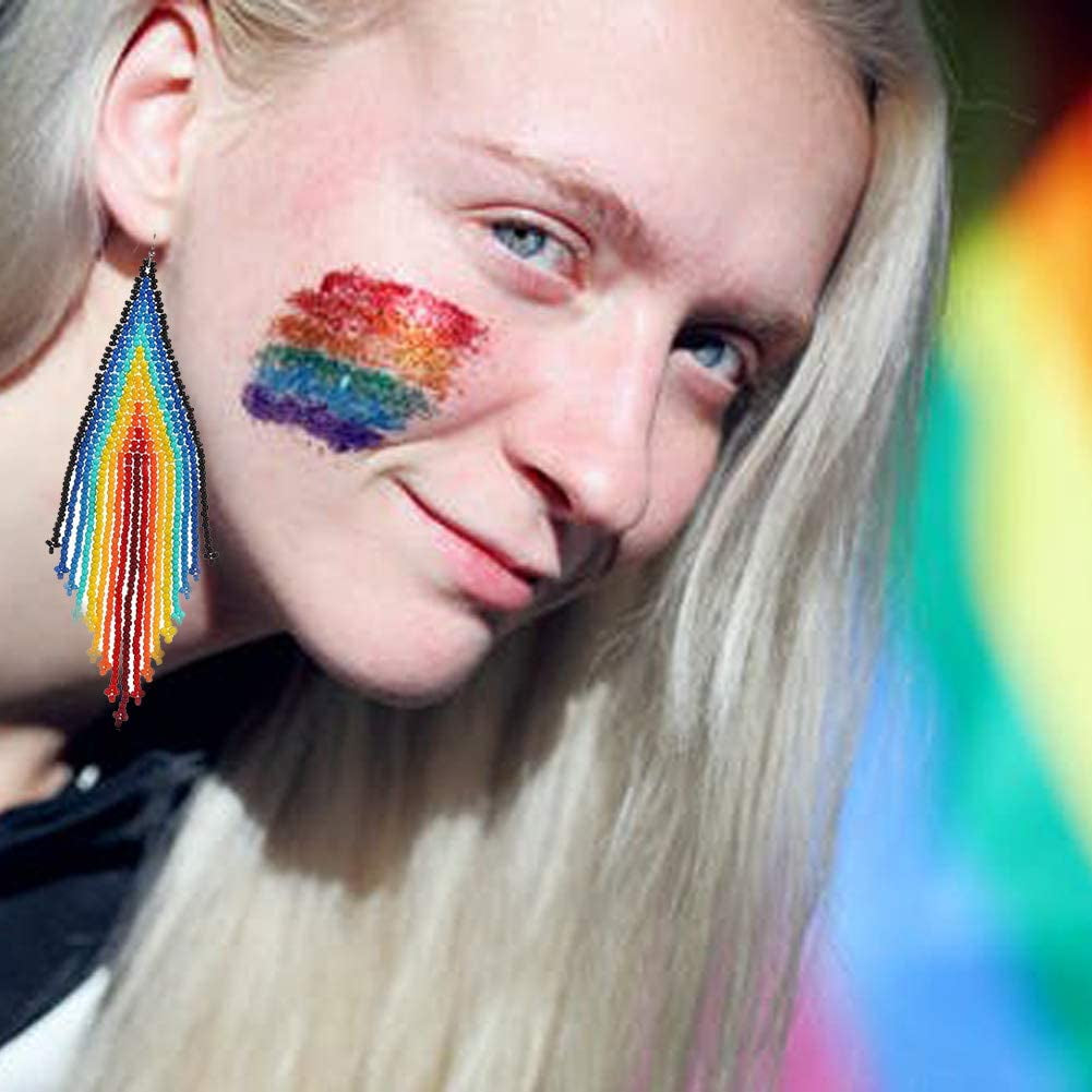 Long Beaded Tassel Earrings - Bohemian Fringe Drop Earrings Rainbow, Seed Bead Tribal Dangle Earrings, Pendientes De Borla, Gift Idea for Women, Girls, Valentine Apparel & Accessories > Jewelry > Earrings UNIQFAVOR