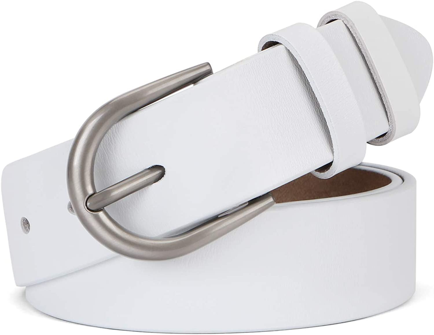 Women Leather Belt for Pants Dress Jeans Waist Belt with Brushed Alloy Buckle by WHIPPY Apparel & Accessories > Clothing Accessories > Belts WHIPPY 3-white M: Fit Waist Size 32-37 Inches
