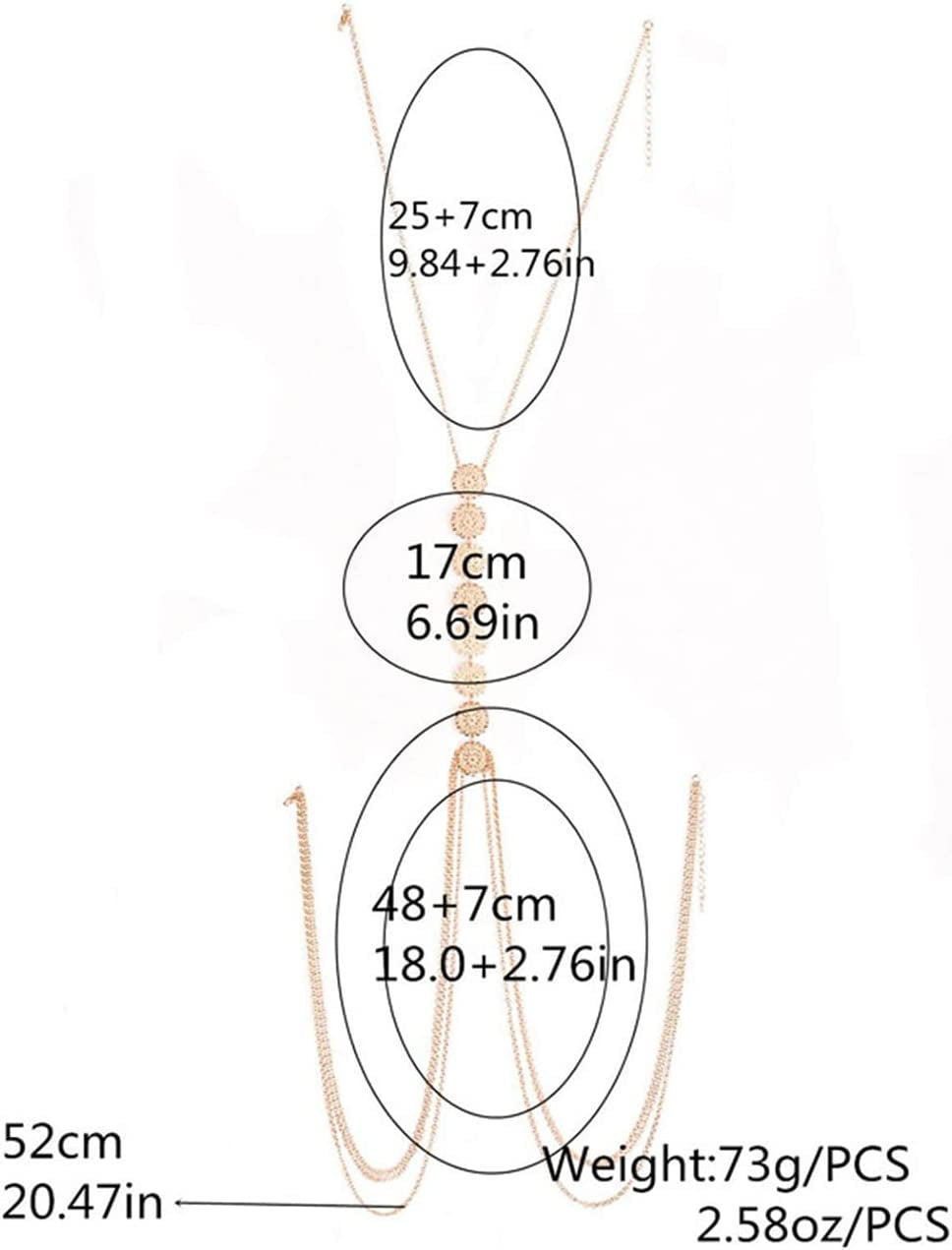 Asphire Bohemian Coin Body Chain Sexy Back Necklace Jewelry Beach Body Accessories for Women Layered Harness Bikini Chain (20 Inch, Gold) Apparel & Accessories > Jewelry > Body Jewelry Asphire