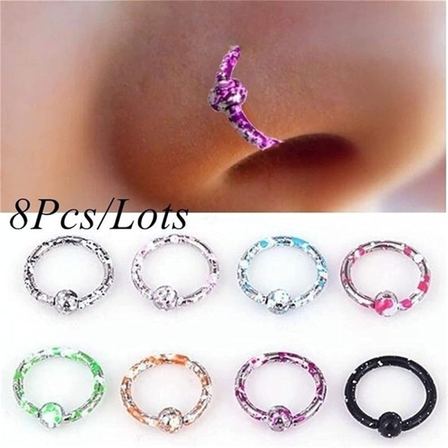 DONGMING Perforated Nose Rings Unisex Hoop Nose Rings Septum Ring Body Piercing Jewelry Nose Ring Nose Studs (Multicolor, 8Pcs) Apparel & Accessories > Jewelry > Rings Generic