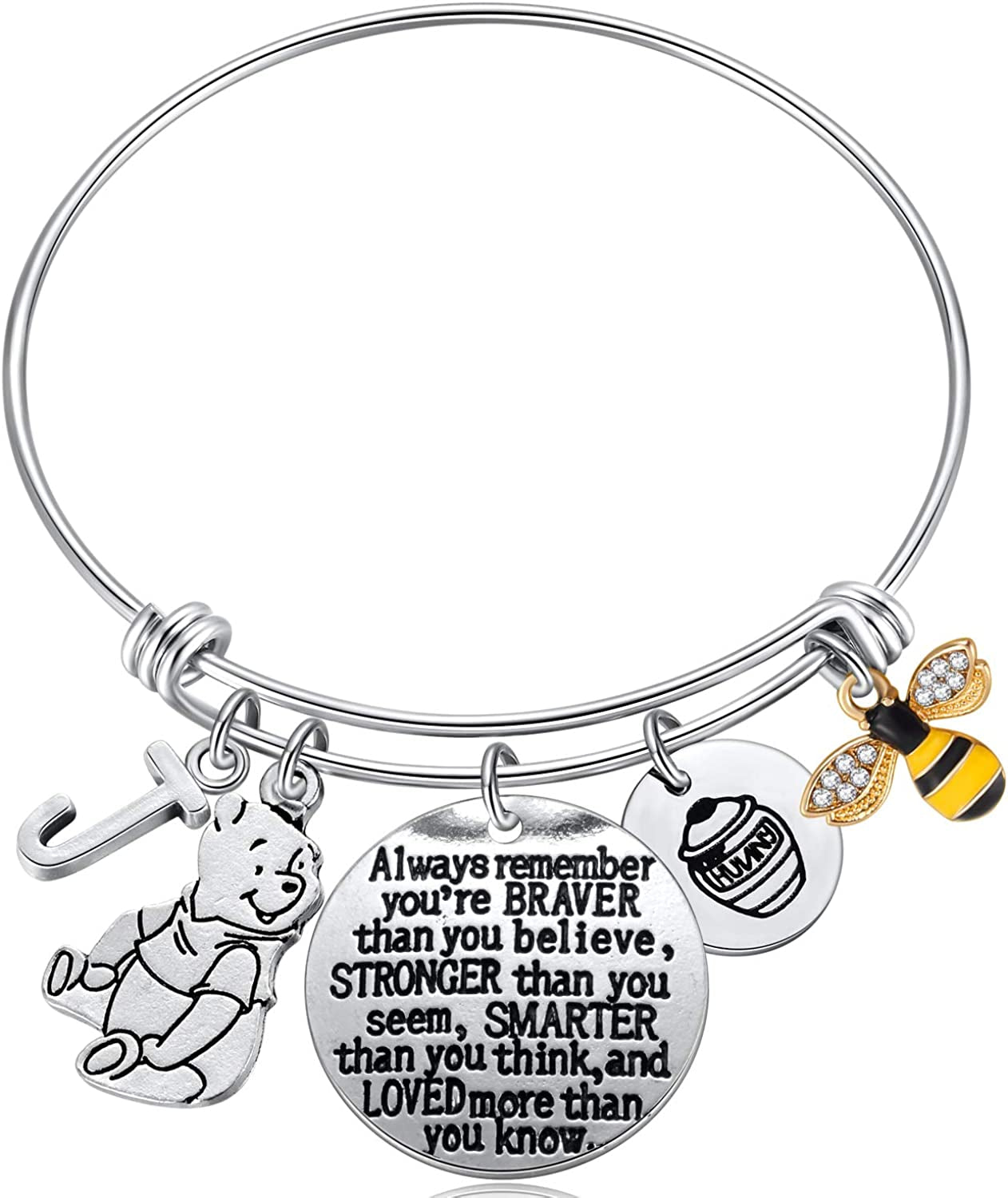 Inspired by Classic Gifts You Are Braver than You Believe, Bee, Hunny, Pooh Bear Charm Inspirational Jewelry for Women Girls Apparel & Accessories > Jewelry > Bracelets Kvekstio J