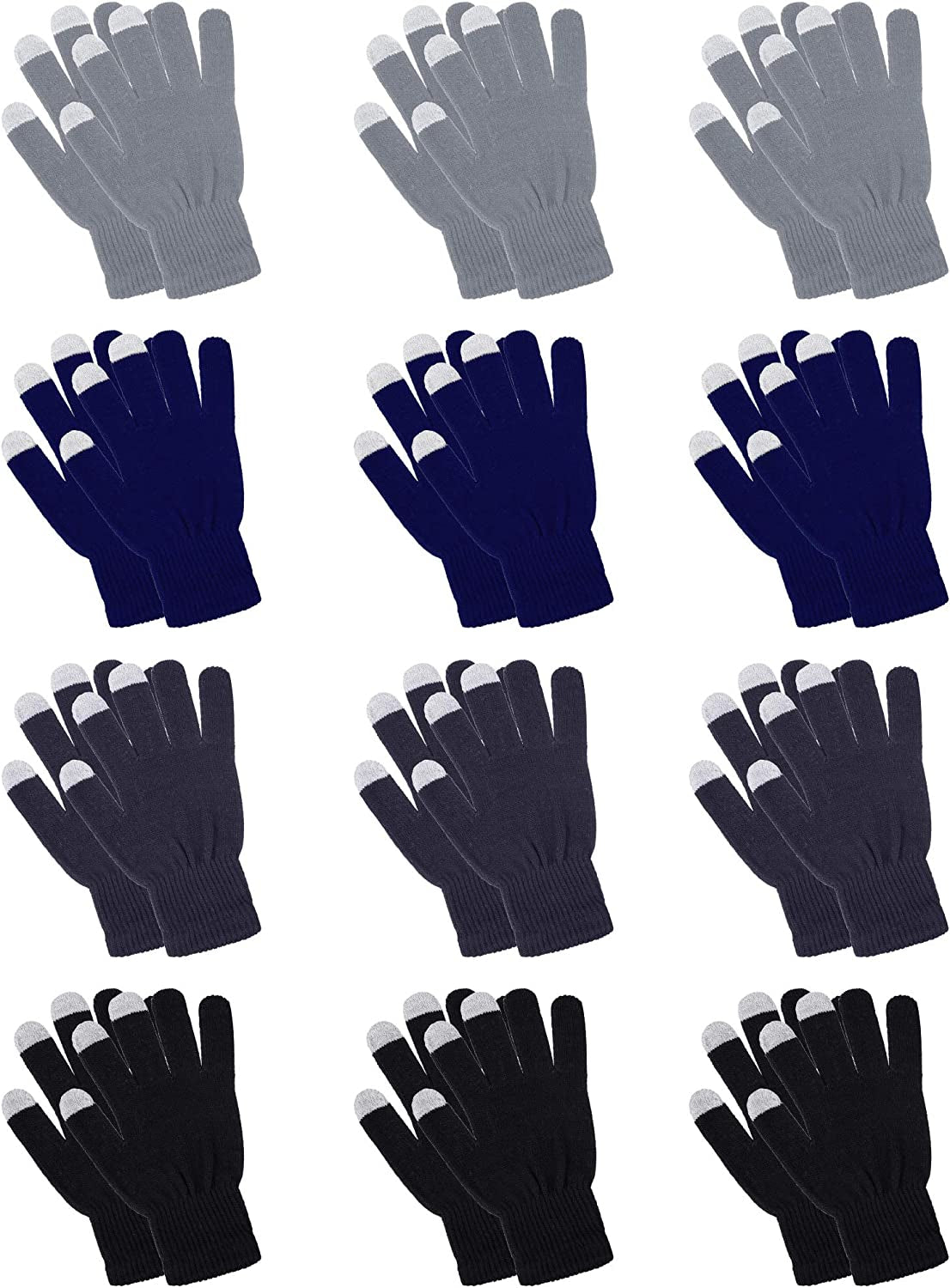 Pangda 12 Pairs Touchscreen Gloves Stretch Knitted Texting Gloves Warm Windproof Solid Color Mittens for Men and Women Apparel & Accessories > Clothing Accessories > Gloves & Mittens Pangda Black, Dark Gray, Gray, Navy 7 x 4 Inch