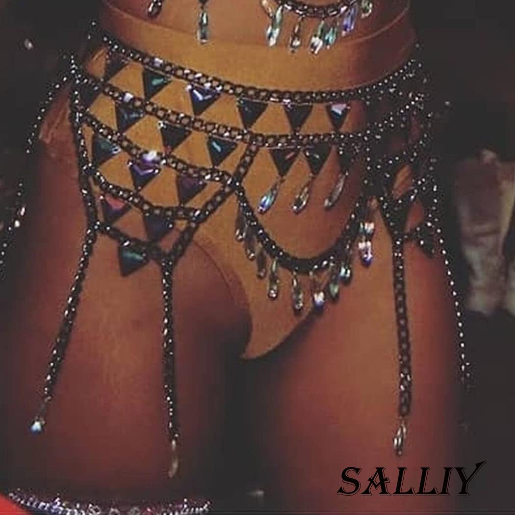 Salliy Boho Rhinestone Bikini Chain Set Silver Sexy Sequins Mesh Body Chains Summer Bra Body Jewelry for Women and Girls (F) Apparel & Accessories > Jewelry > Body Jewelry Salliy