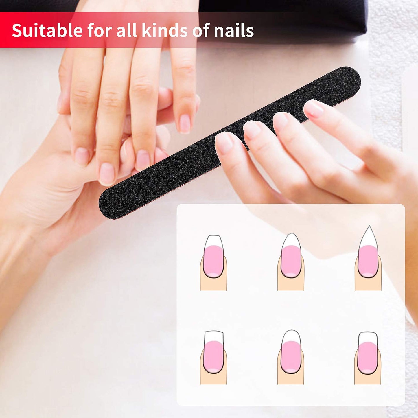 Nail File Emery Board Nail Care Double Sided 100 180 Grit Gel Acrylic Dip Black Nail Buffering Files Professional Manicure Pedicure Tools 10Pcs/Pack Nail Files Set for Home and Salon Use Health & Beauty > Personal Care > Cosmetics > Cosmetic Tools > Nail Tools Lulia