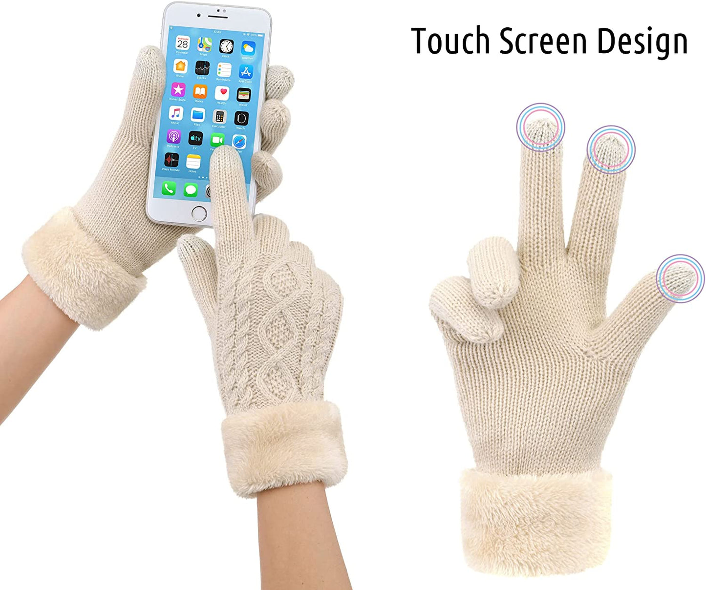 Simplicity Womens 3 Fingers Touchscreen Cable Knit Winter Gloves Apparel & Accessories > Clothing Accessories > Gloves & Mittens Simplicity