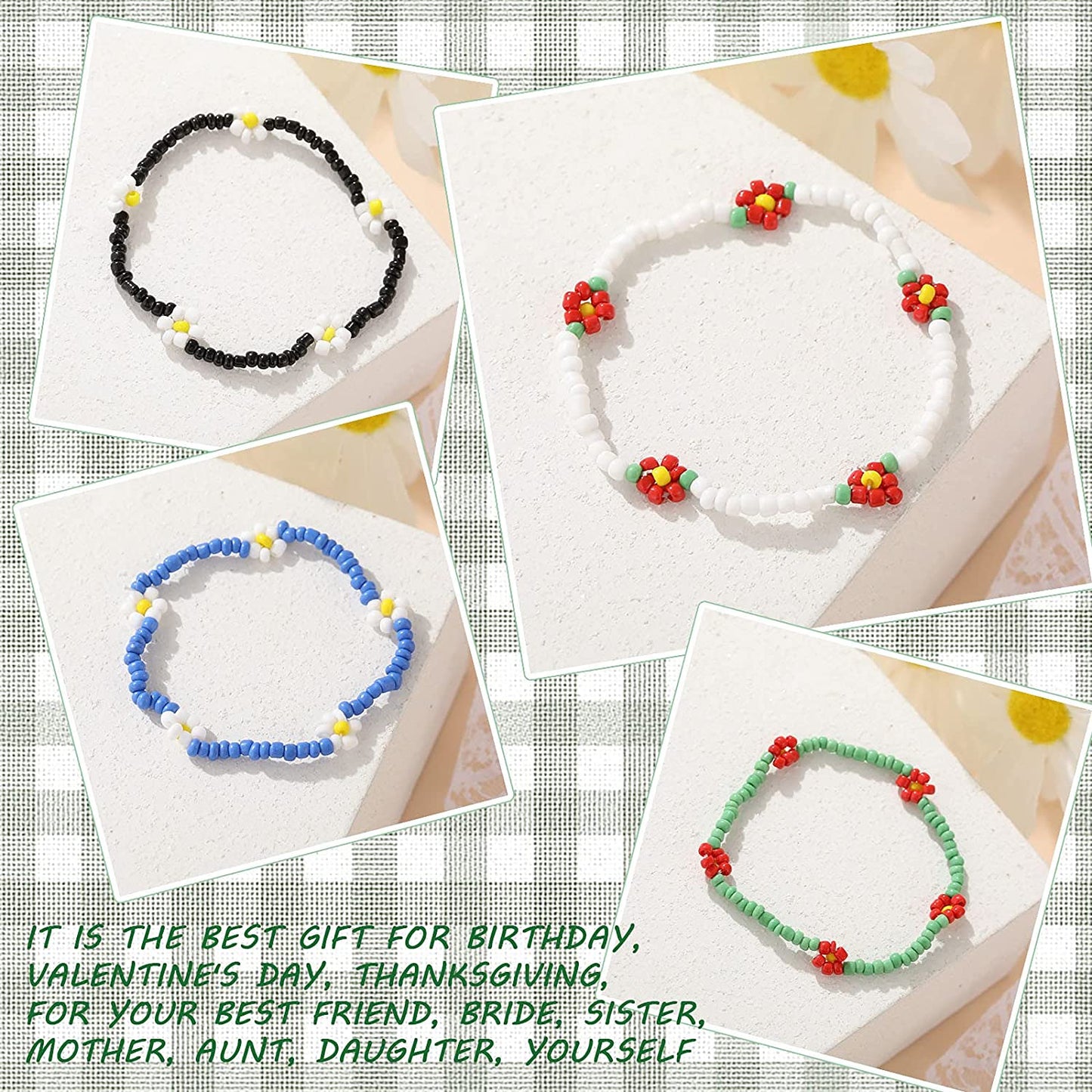 Cute Beaded Anklets for Women Colorful Flower Charm Surfer Ankle Bracelets Stretchy Water-Proof Boho Beach Jewelry for Teen Girls Mom Birthday (D, One Size) Apparel & Accessories > Jewelry > Anklets Generic