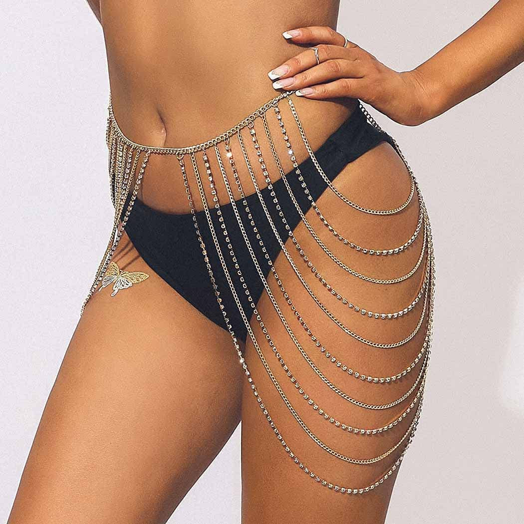 Victray Boho Crystal Layered Waist Chains Beach Belly Body Chain Fashion Belts Body Accessories Jewelry for Women and Girls Apparel & Accessories > Jewelry > Body Jewelry Victray