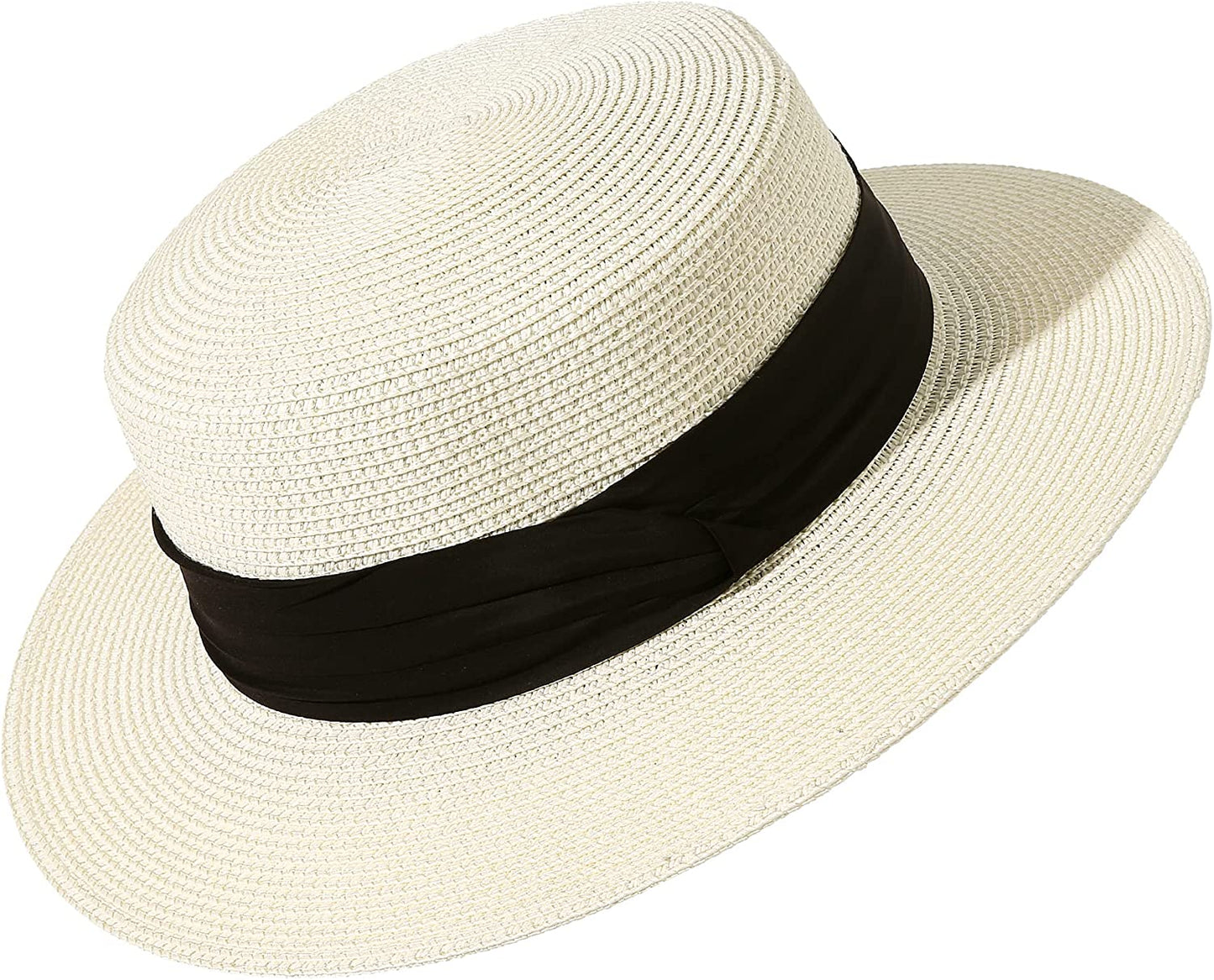 Lanzom Sun Hats for Women Wide Brim Straw Boater Hat Foldable Packable Beach Hat for Summer Apparel & Accessories > Clothing Accessories > Hats Lanzom Ivory White Medium