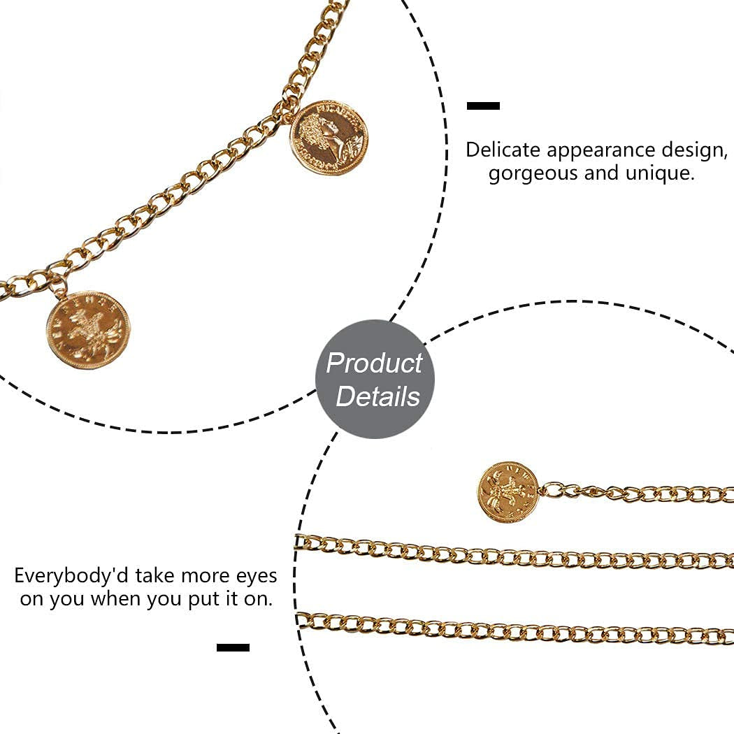 Reetan Boho Layered Body Chain Gold Coin Waist Chains Rave Party Body Jewelry Accessories for Women and Girls Apparel & Accessories > Jewelry > Body Jewelry REETAN