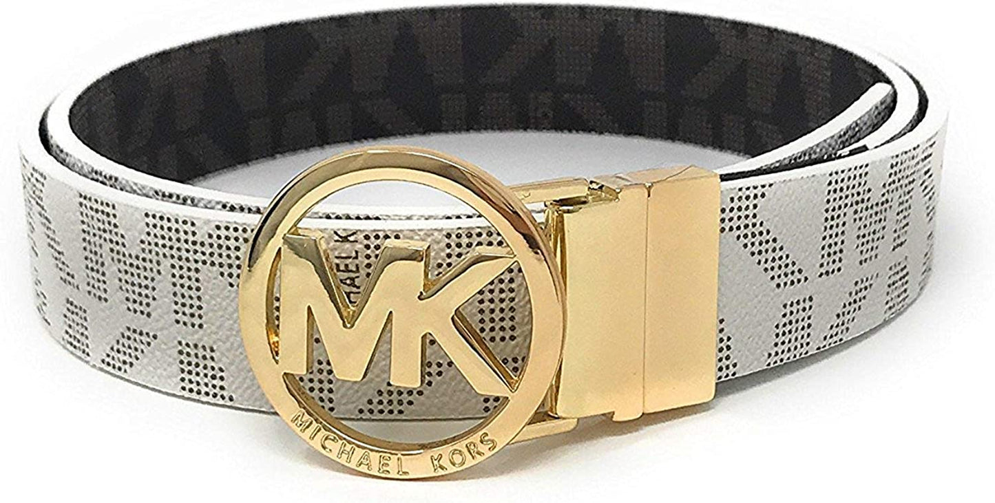 Michael Kors Womens Reversible Belt White/Brown Mk Gold Buckle Apparel & Accessories > Clothing Accessories > Belts Michael Kors Vanilla/Brown (Gold Buckle) Small