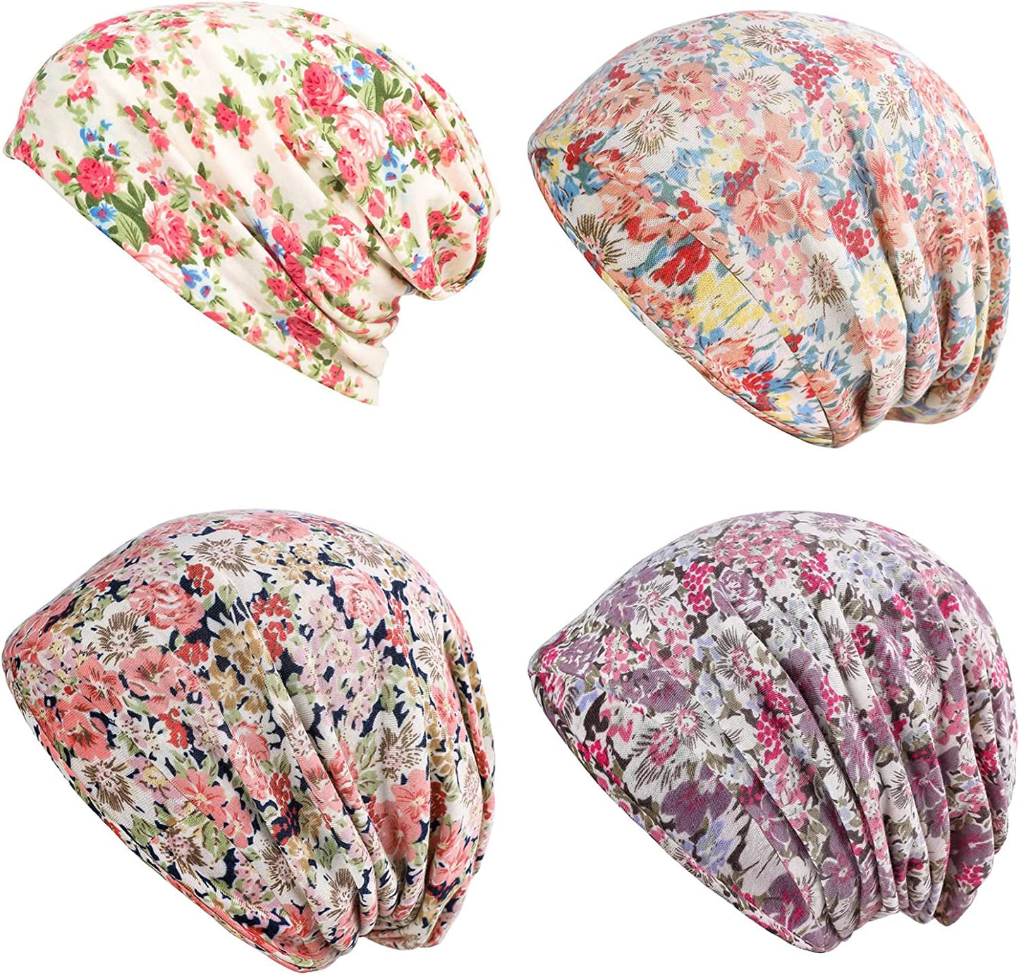 HONENNA Printed Turban Headband Chemo Cap Soft Sleep Beanie Apparel & Accessories > Clothing Accessories > Headwear HONENNA 4 Pack Style 4