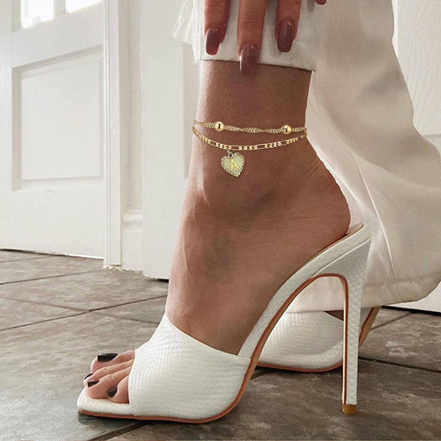 1PC Heart Initial Ankle Bracelets for Women 26 Letters Double Layered Gold Anklet, Women'S Foot Chain Heart-Shaped Anklet Jewelry Gifts Apparel & Accessories > Jewelry > Anklets Generic
