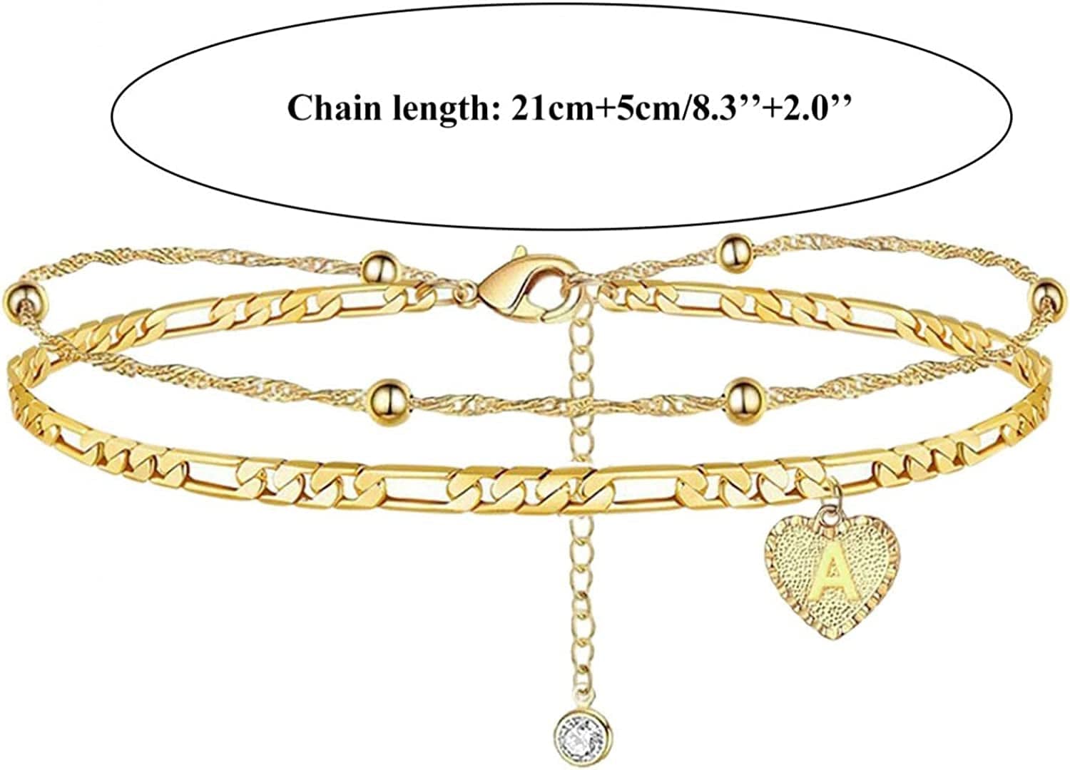 1PC Heart Initial Ankle Bracelets for Women 26 Letters Double Layered Gold Anklet, Women'S Foot Chain Heart-Shaped Anklet Jewelry Gifts Apparel & Accessories > Jewelry > Anklets Women Makeup