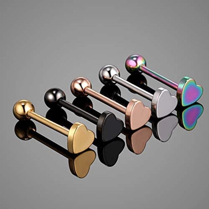 1PC Stainless Steel Heart Shaped Tongue Ring Barbell Tongue Piercing Cute Bar Studs Labret Rose Gold Body Jewelry Deft and Fashion Apparel & Accessories > Jewelry > Body Jewelry Generic