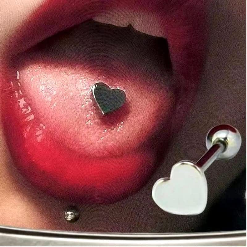 1PC Stainless Steel Heart Shaped Tongue Ring Barbell Tongue Piercing Cute Bar Studs Labret Rose Gold Body Jewelry Deft and Fashion Apparel & Accessories > Jewelry > Body Jewelry Generic