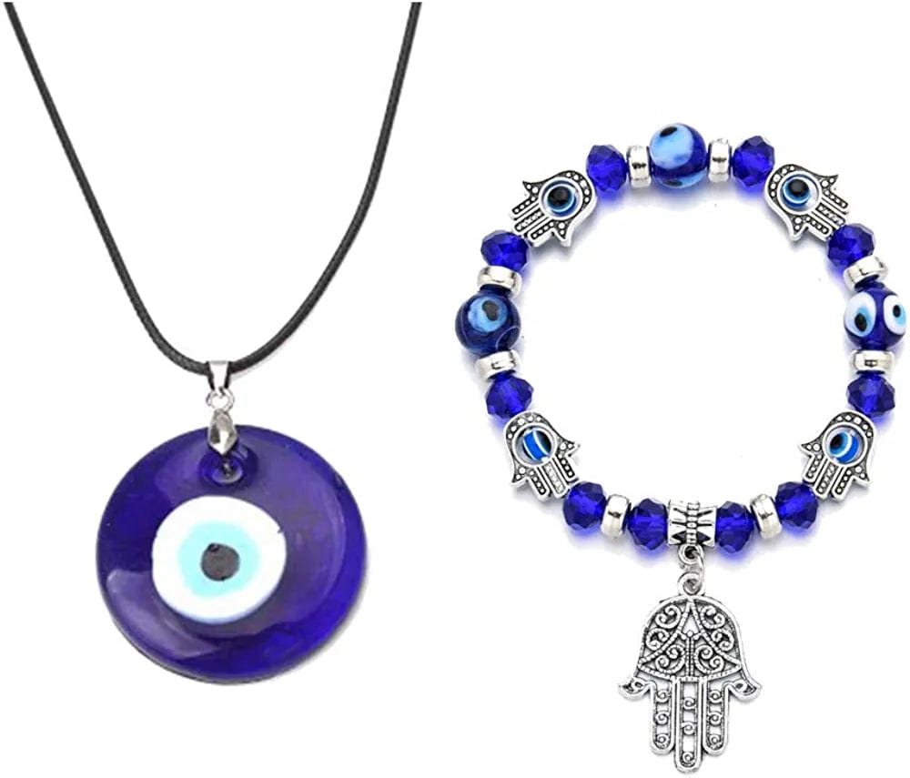 2/3/4 Pcs Blue Beads Evil Eyes Bracelet Hamsa Hand of Fatima Bracelet Glass Charm Evil Eye Leather Cord Necklace Protection Jewelry Set antique hand