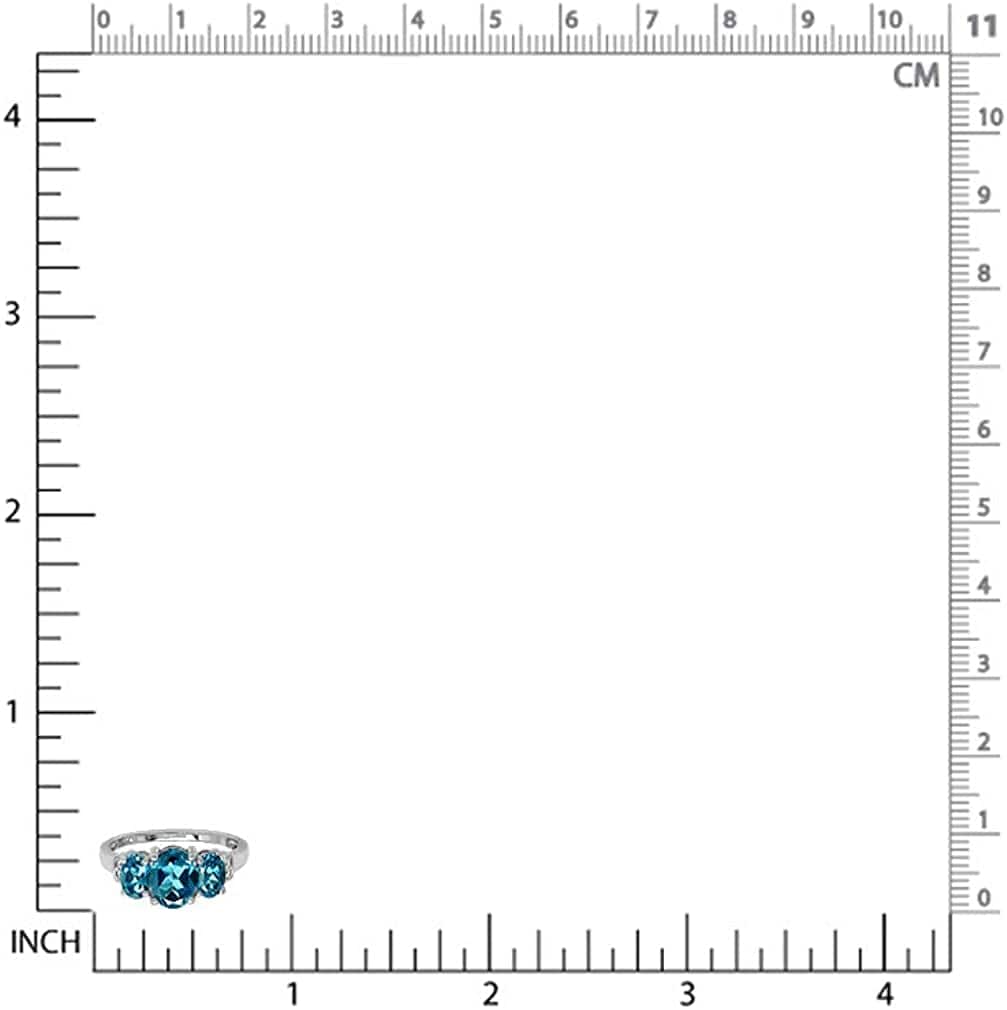 2.6Ct. 3 Stone Genuine Oval Shape London Blue Topaz White Gold Plated 925 Sterling Silver Ring