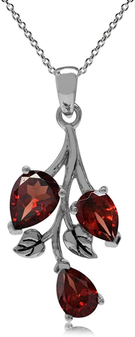 2.85Ct. Natural Garnet 925 Sterling Silver Leaf Pendant with 18 Inch Chain Necklace