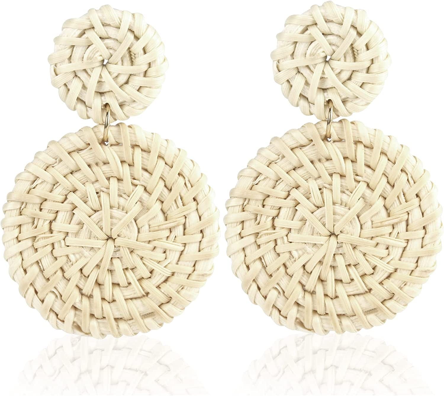 2-9 Pairs Rattan Earrings Tassel Earrings for Women Girls Lightweight Acrylic Geometric Statement Woven Bohemian Earrings Handmade Straw Wicker Braid Hoop Drop Dangle Earrings D