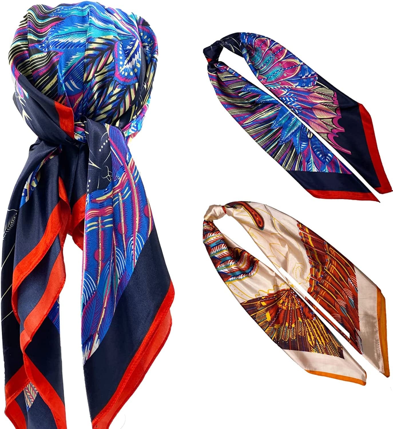 2 Pack 35" Satin Silk like Hair Scarf Bandana Light Head Wraps Neck Face Scarves Cover for Women Apparel & Accessories > Clothing Accessories > Bandanas & Headties woogwin 2pcs Feather