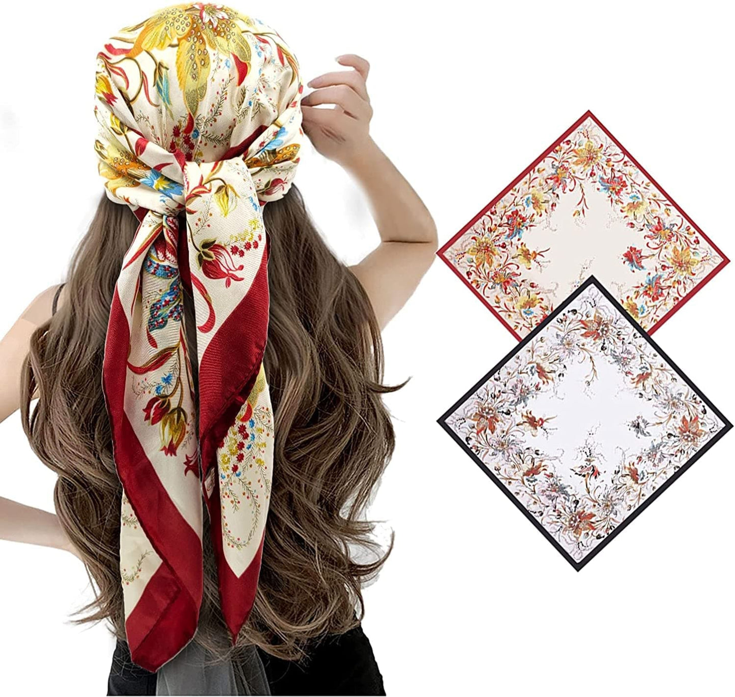 2 Pack 35" Satin Silk like Hair Scarf Bandana Light Head Wraps Neck Face Scarves Cover for Women Apparel & Accessories > Clothing Accessories > Bandanas & Headties woogwin 2pcs Flower Black+winered