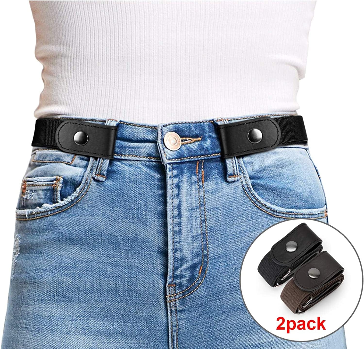 2 Pack Buckle Free Comfortable Elastic Belt for Women or Men, Buckle-Less No Bulge No Hassle Invisible Belts WHIPPY Apparel & Accessories > Clothing Accessories > Belts WHIPPY