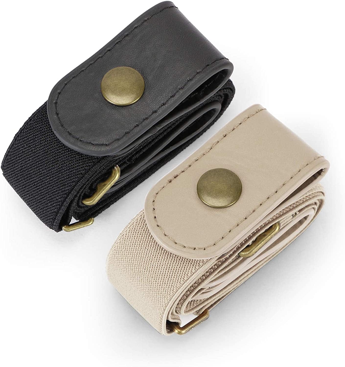 2 Pack Buckle Free Comfortable Elastic Belt for Women or Men, Buckle-Less No Bulge No Hassle Invisible Belts WHIPPY Apparel & Accessories > Clothing Accessories > Belts WHIPPY 3-black/Creamy White Large Size: 32"-48"