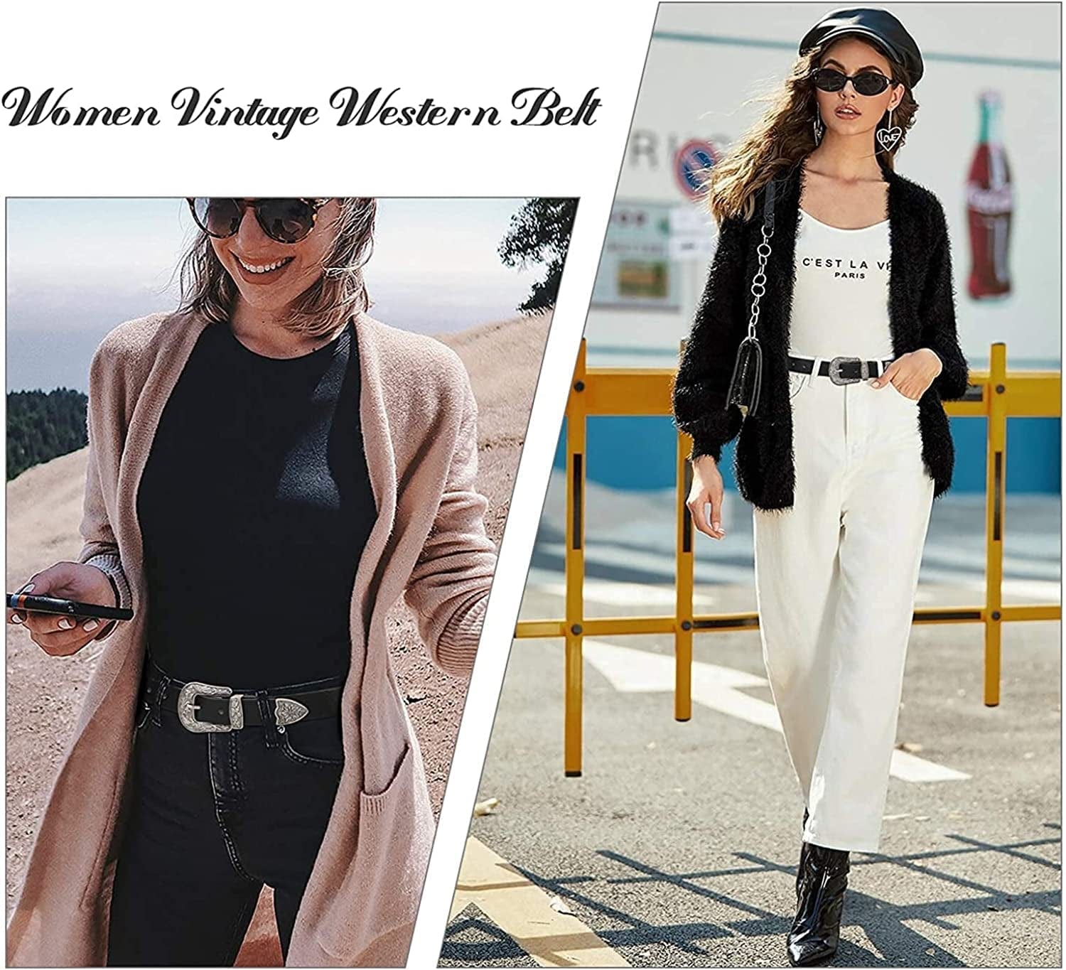 2 Pack Western Cowboy Style Belts for Women Female Girl Ladies Cowgirl Belt(Sjtbc-S) Apparel & Accessories > Clothing Accessories > Belts Ssumday