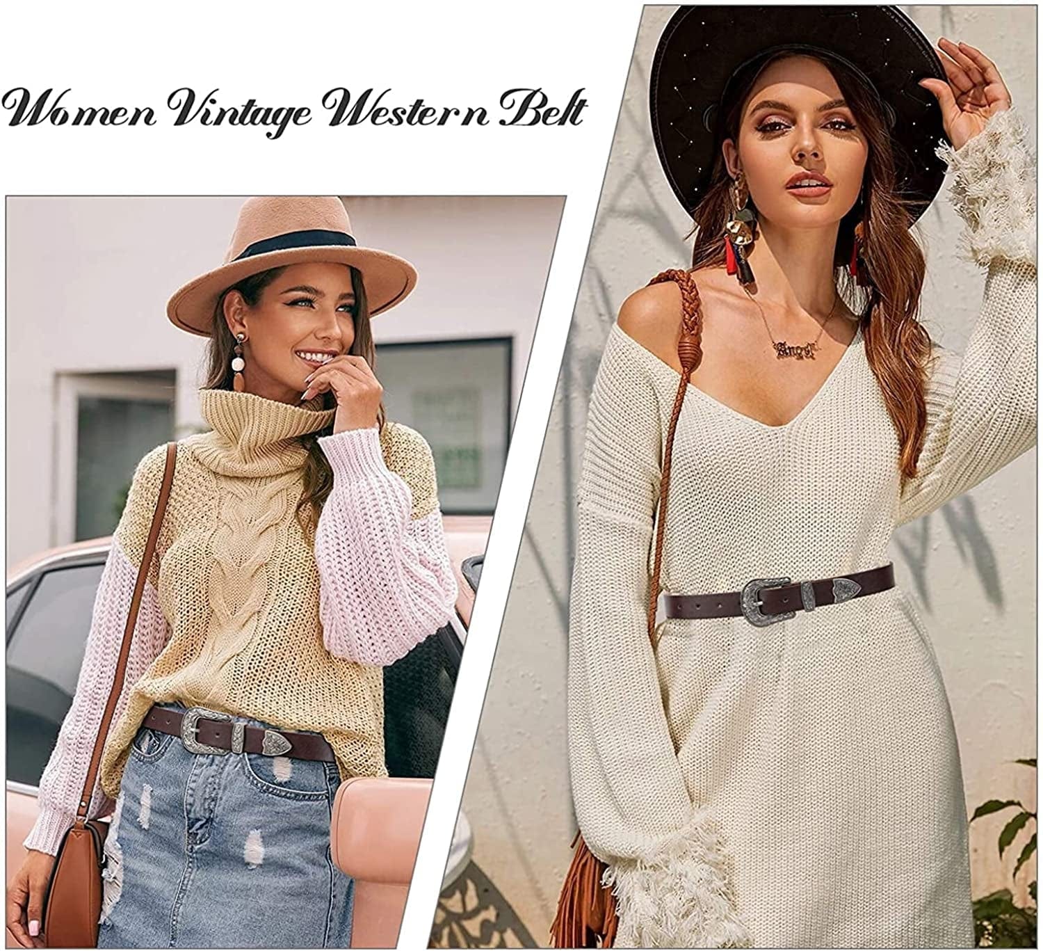 2 Pack Western Cowboy Style Belts for Women Female Girl Ladies Cowgirl Belt(Sjtbc-S) Apparel & Accessories > Clothing Accessories > Belts Ssumday