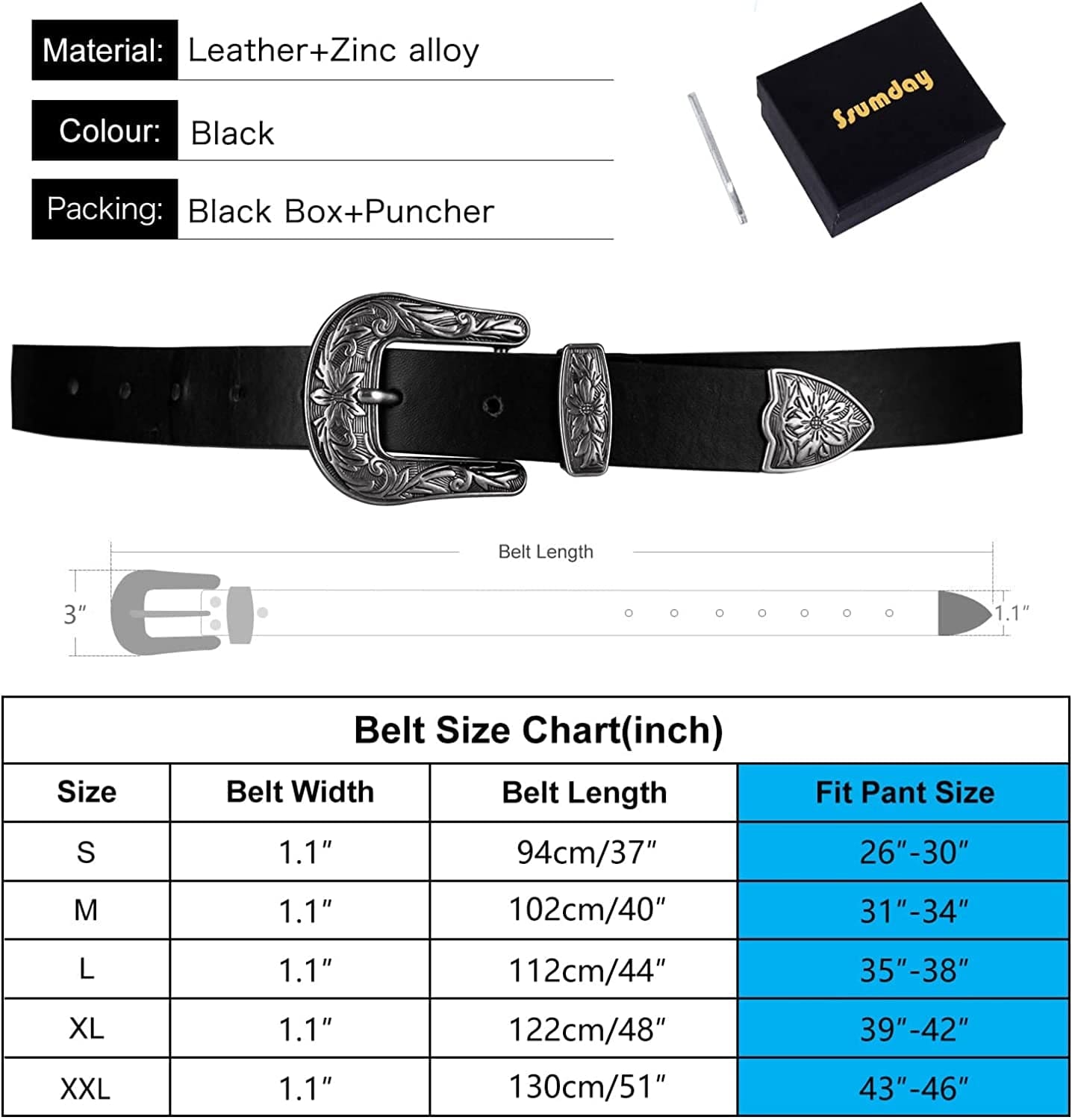 2 Pack Western Cowboy Style Belts for Women Female Girl Ladies Cowgirl Belt(Sjtbc-S) Apparel & Accessories > Clothing Accessories > Belts Ssumday