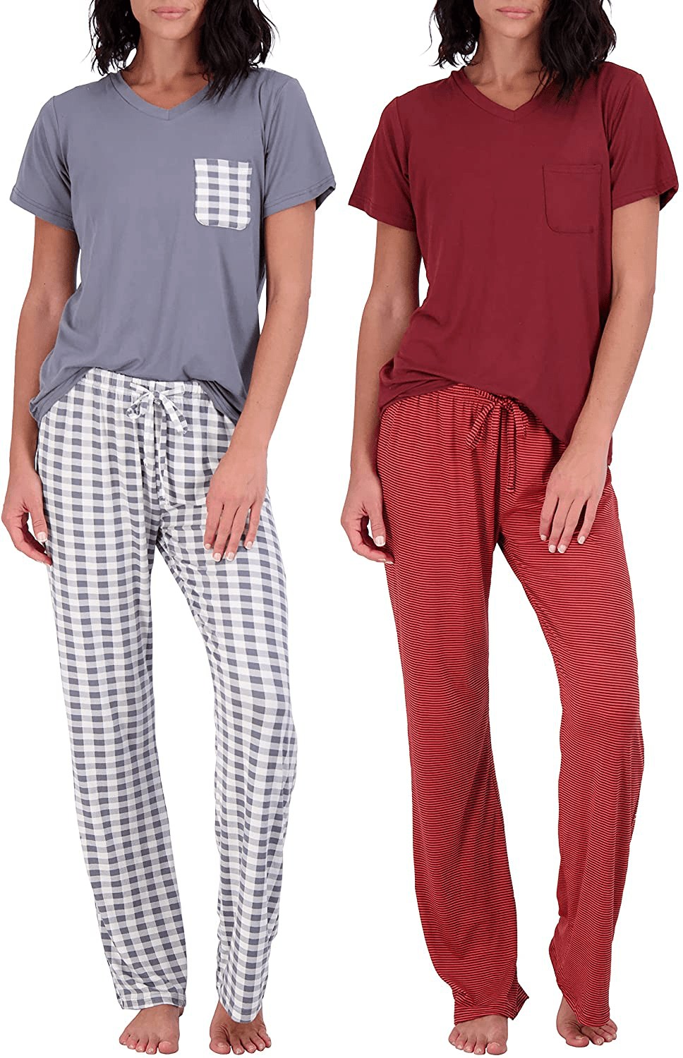 2 Pack: Women’s Pajama Set Super-Soft Short & Long Sleeve Top with Pants Apparel & Accessories > Clothing > Sleepwear & Loungewear > Pajamas Real Essentials Short Sleeve Set a X-Large