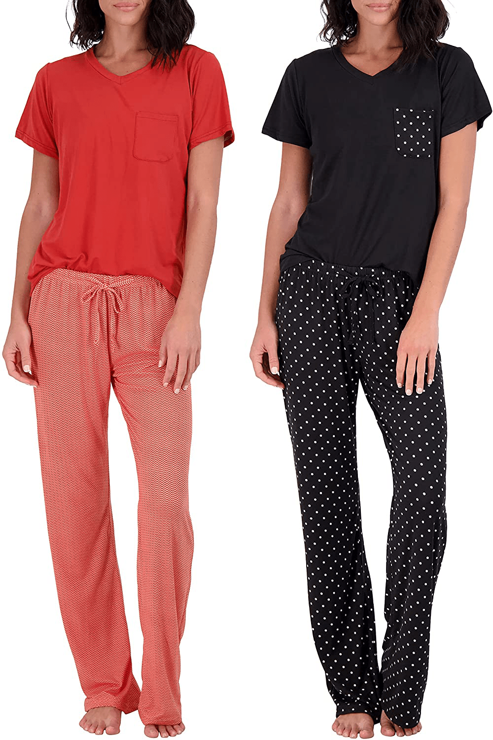 2 Pack: Women’s Pajama Set Super-Soft Short & Long Sleeve Top with Pants Apparel & Accessories > Clothing > Sleepwear & Loungewear > Pajamas Real Essentials Short Sleeve Set D Small