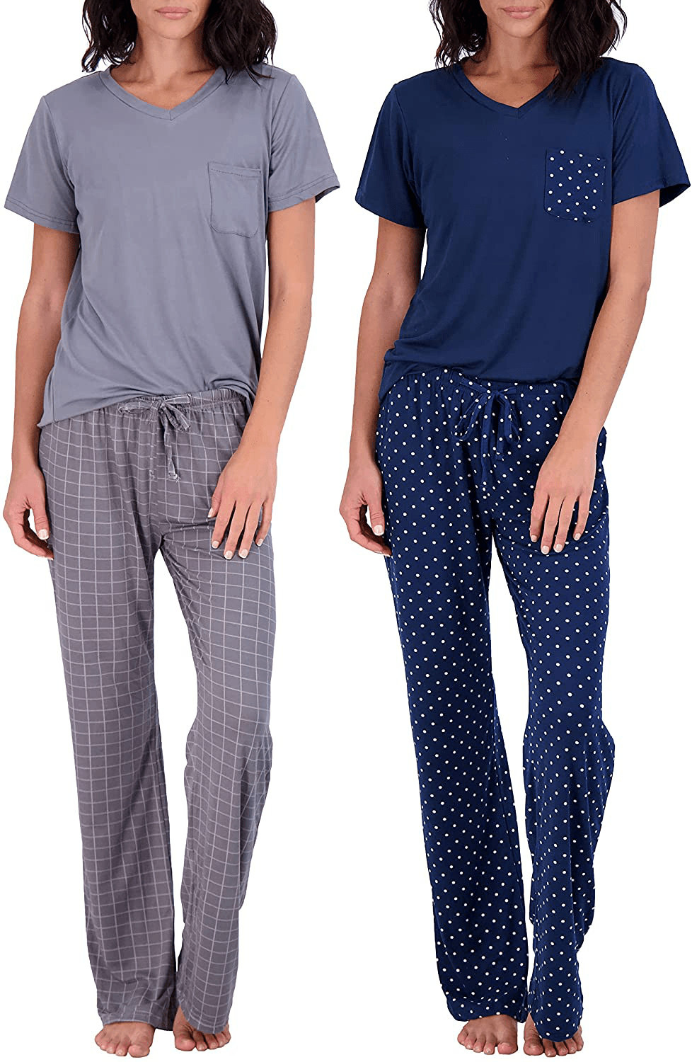 2 Pack: Women’s Pajama Set Super-Soft Short & Long Sleeve Top with Pants Apparel & Accessories > Clothing > Sleepwear & Loungewear > Pajamas Real Essentials Short Sleeve Set F X-Large