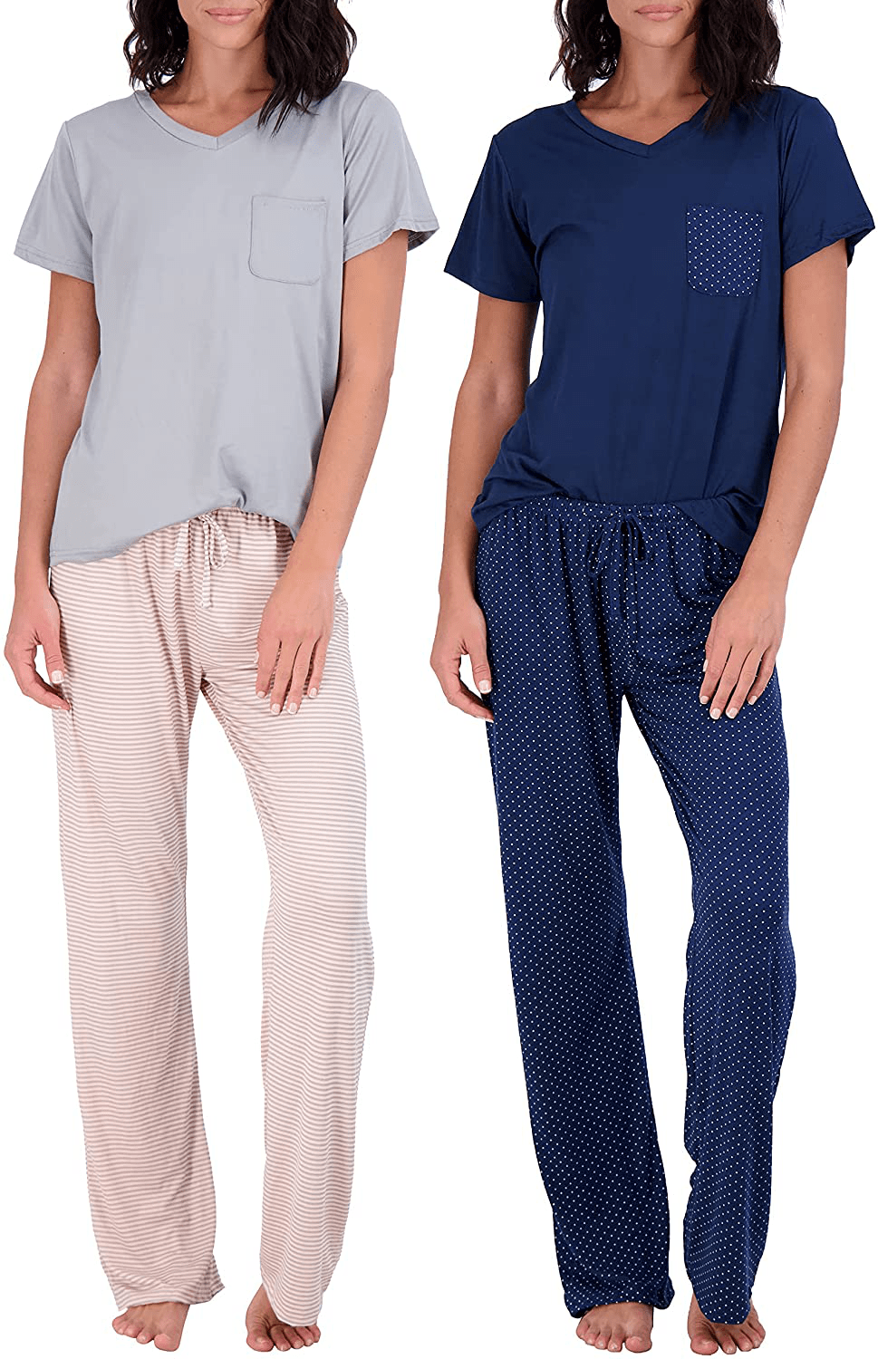 2 Pack: Women’s Pajama Set Super-Soft Short & Long Sleeve Top with Pants Apparel & Accessories > Clothing > Sleepwear & Loungewear > Pajamas Real Essentials Short Sleeve Set C Medium