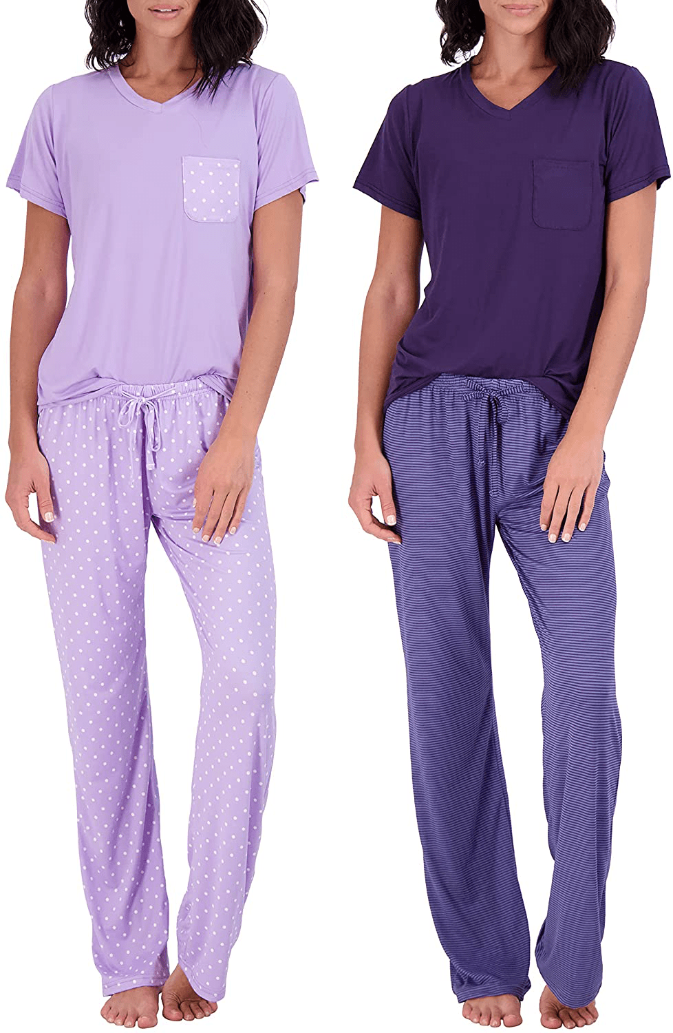2 Pack: Women’s Pajama Set Super-Soft Short & Long Sleeve Top with Pants Apparel & Accessories > Clothing > Sleepwear & Loungewear > Pajamas Real Essentials Short Sleeve Set B Small