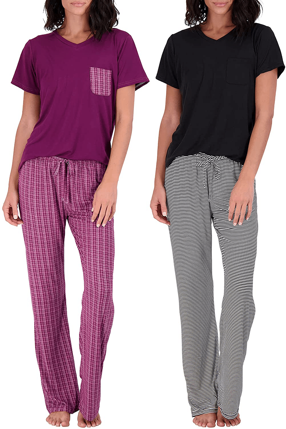 2 Pack: Women’s Pajama Set Super-Soft Short & Long Sleeve Top with Pants Apparel & Accessories > Clothing > Sleepwear & Loungewear > Pajamas Real Essentials Short Sleeve Set E X-Large