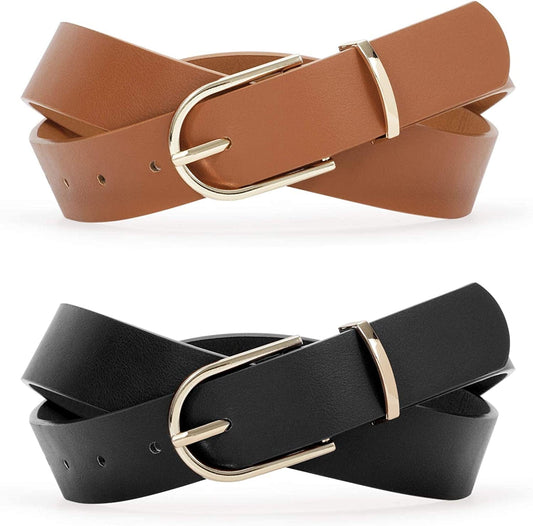 2 Pack Women Soft Faux Leather Waist Belt for Ladies Jeans Dress Chic Belt with Pin Buckle SUOSDEY Fashion Casual Belt Apparel & Accessories > Clothing Accessories > Belts SUOSDEY 05-black+brown S:fits waist from 28"-32"