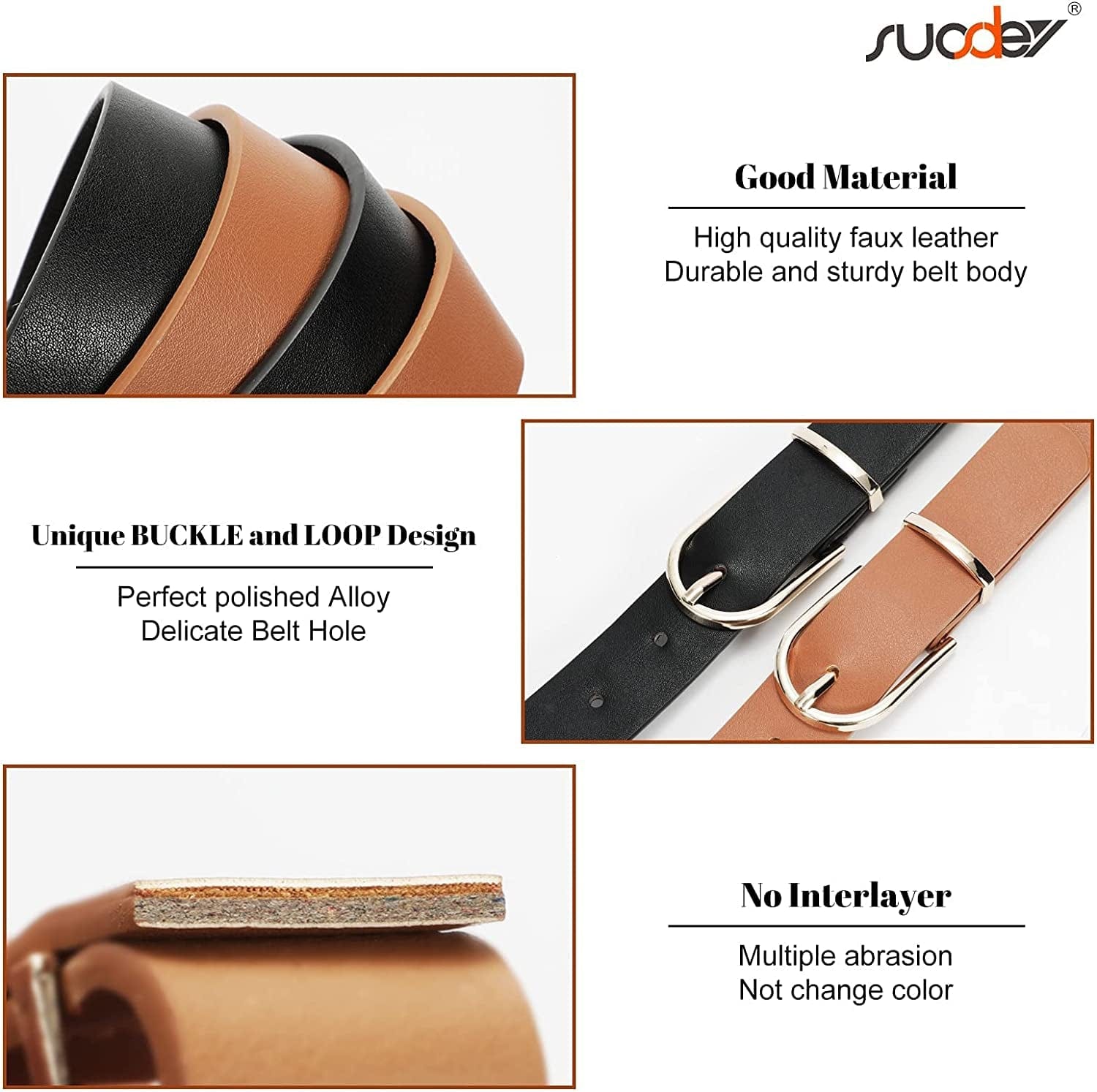 2 Pack Women Soft Faux Leather Waist Belt for Ladies Jeans Dress Chic Belt with Pin Buckle SUOSDEY Fashion Casual Belt Apparel & Accessories > Clothing Accessories > Belts SUOSDEY