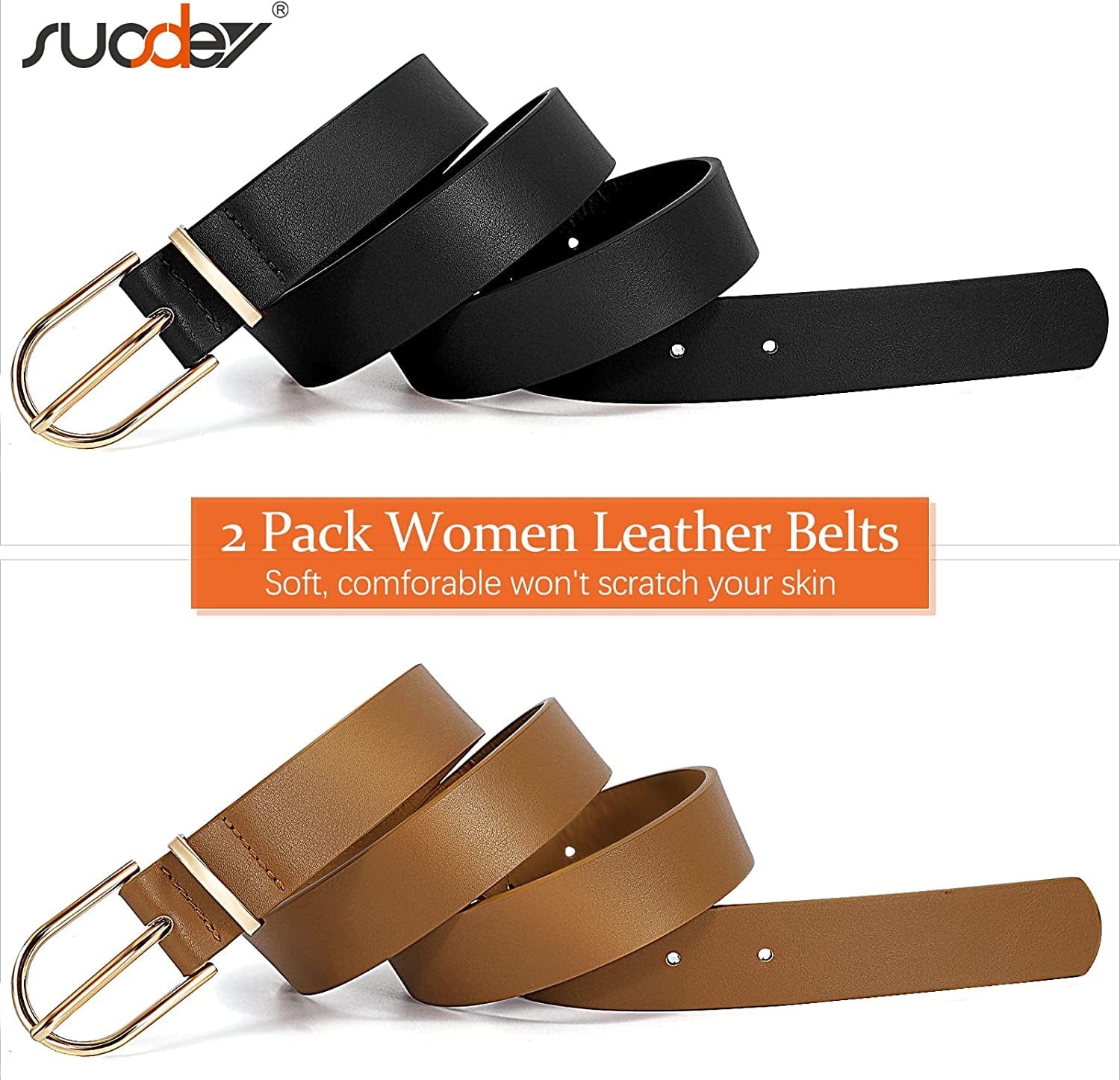 2 Pack Women Soft Faux Leather Waist Belt for Ladies Jeans Dress Chic Belt with Pin Buckle SUOSDEY Fashion Casual Belt Apparel & Accessories > Clothing Accessories > Belts SUOSDEY