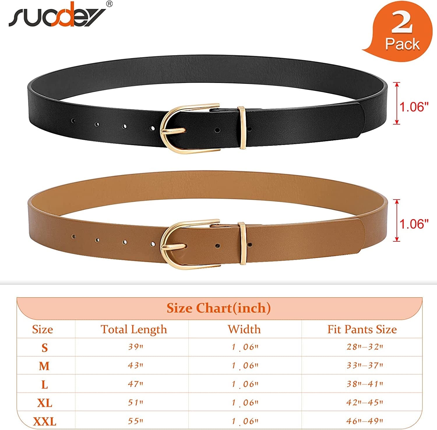 2 Pack Women Soft Faux Leather Waist Belt for Ladies Jeans Dress Chic Belt with Pin Buckle SUOSDEY Fashion Casual Belt Apparel & Accessories > Clothing Accessories > Belts SUOSDEY