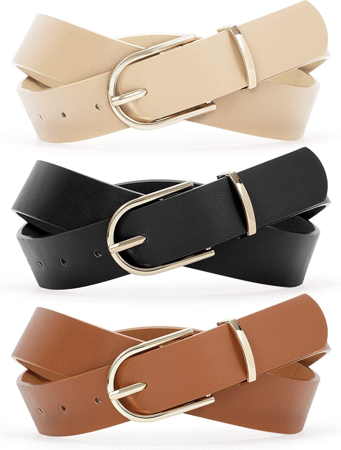 2 Pack Women Soft Faux Leather Waist Belt for Ladies Jeans Dress Chic Belt with Pin Buckle SUOSDEY Fashion Casual Belt Apparel & Accessories > Clothing Accessories > Belts SUOSDEY 02-beige+black+brown M:fits waist from 33" -37"