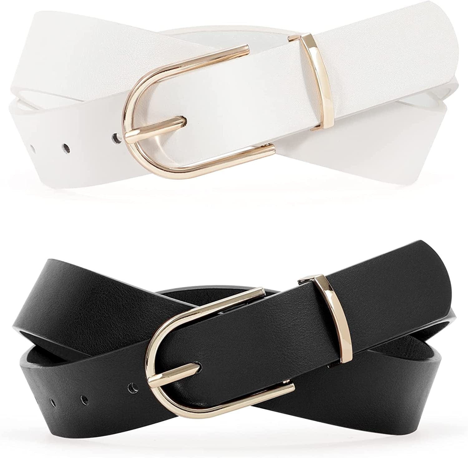 2 Pack Women Soft Faux Leather Waist Belt for Ladies Jeans Dress Chic Belt with Pin Buckle SUOSDEY Fashion Casual Belt Apparel & Accessories > Clothing Accessories > Belts SUOSDEY 06-black+white M:fits waist from 33" -37"