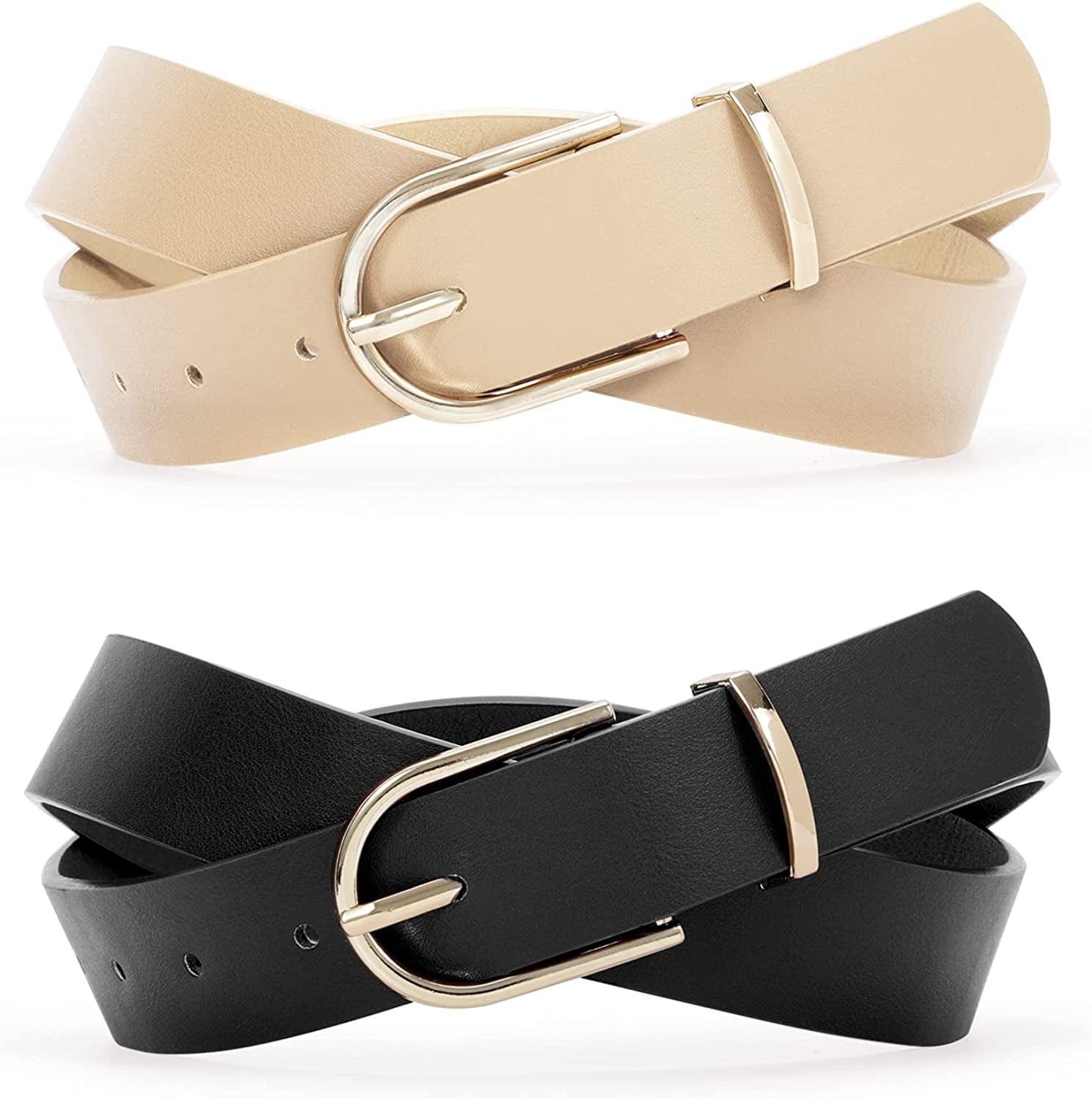 2 Pack Women Soft Faux Leather Waist Belt for Ladies Jeans Dress Chic Belt with Pin Buckle SUOSDEY Fashion Casual Belt Apparel & Accessories > Clothing Accessories > Belts SUOSDEY 01-beige+black L:fits waist from 38" -41"