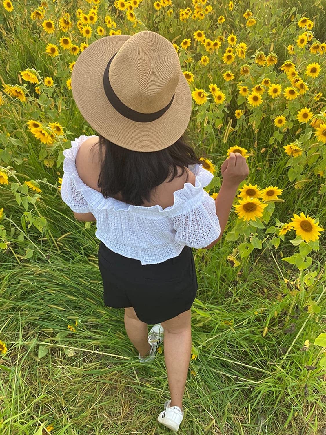 2 Pack Women Straw Hat Panama Wide Brim Roll up Hat Fine Braid Fedora Summer Sun Hat with Wind Lanyard for Beach Travel UPF Apparel & Accessories > Clothing Accessories > Hats 29 IYEBRAO